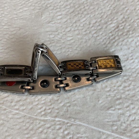 Gold and Silver Toned Steel Magnetic Unisex Bracelet - Picture 3 of 4